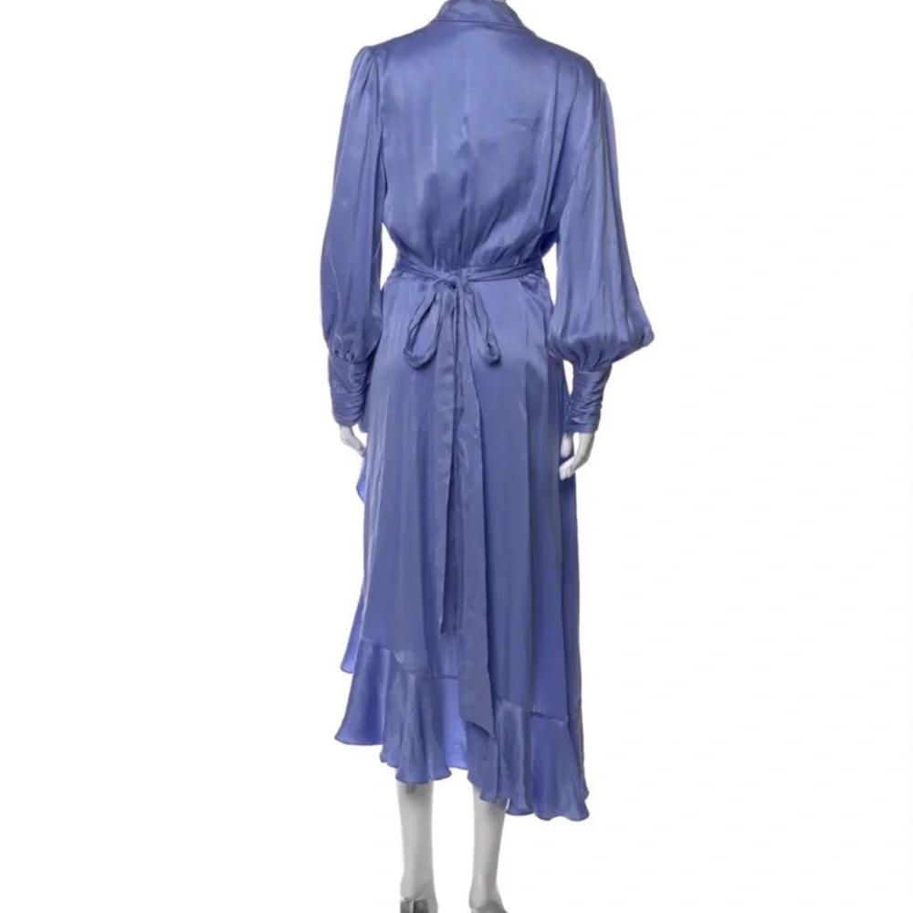 Zimmermann Lavender-Blue Long Sleeve Wrap Silk Dress - Picture 6 of 6